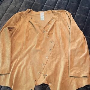 Chico's Camel Double-Breasted Faux Suede Blazer